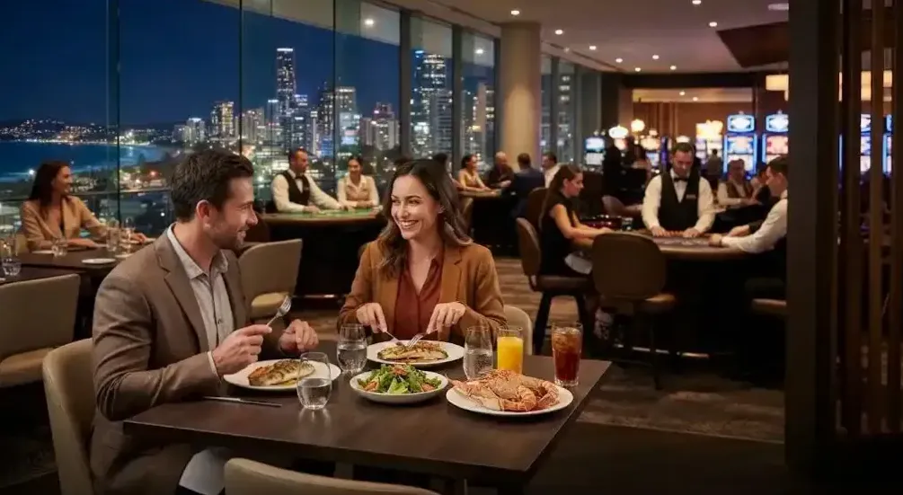 Guests moving from dinner to the gaming salon