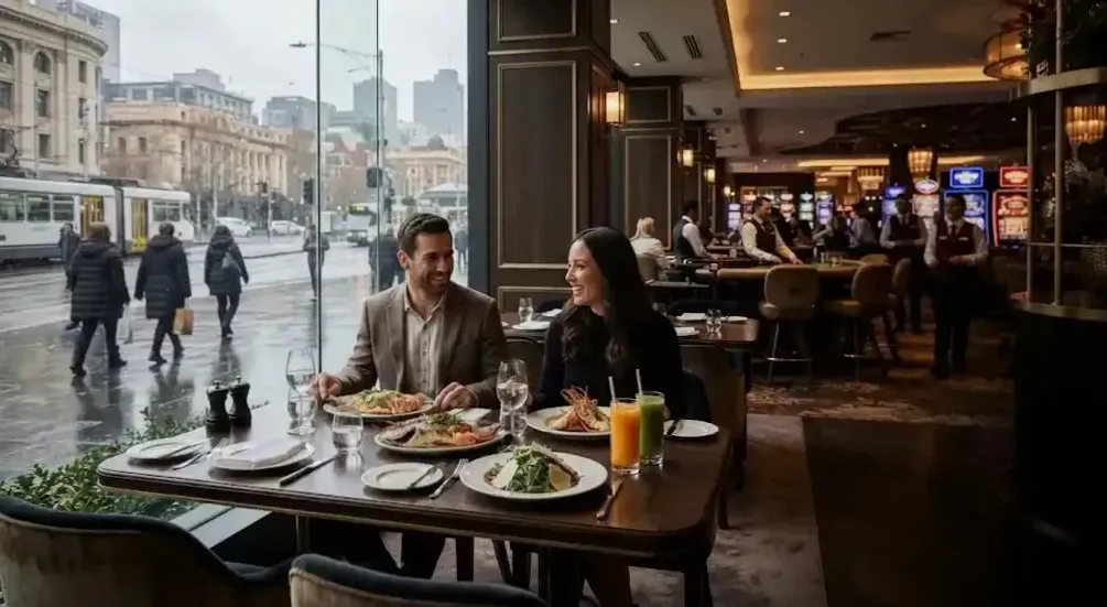 Cocktails on a table overlooking the casino floor